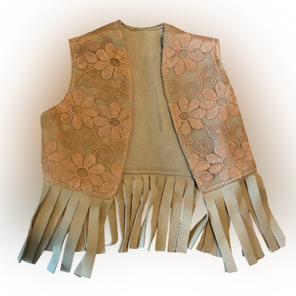 Handmade Leather Fringe Lace Embroidered Girls Vest Size 3T-See Measurements